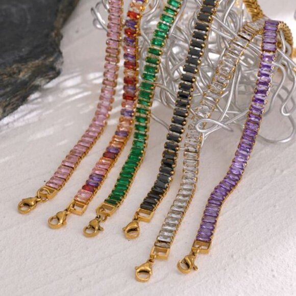 Gold Plated Stainless Steel with Baguette Cubic Zirconia - Picture 8 of 13